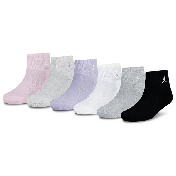 Jordan Everyday Essentials 6 Pack Quarter Socks - Girls' Grade School - White/Purple/Pink Foam