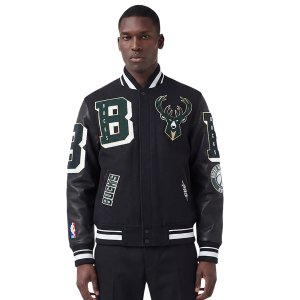 Pro Standard Milwaukee Bucks Mash Up Rib Wool Varsity Jacket - Men's - Black