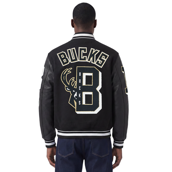 Pro Standard Milwaukee Bucks Mash Up Rib Wool Varsity Jacket - Men's - Black - Image 2