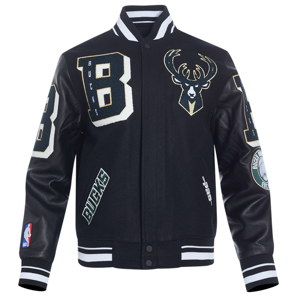 Pro Standard Milwaukee Bucks Mash Up Rib Wool Varsity Jacket - Men's - Black - Image 3