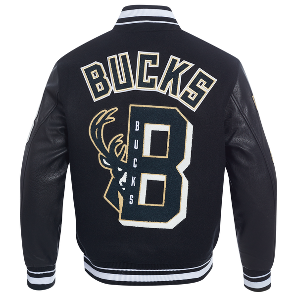 Pro Standard Milwaukee Bucks Mash Up Rib Wool Varsity Jacket - Men's - Black - Image 4