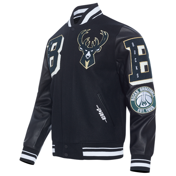 Pro Standard Milwaukee Bucks Mash Up Rib Wool Varsity Jacket - Men's - Black - Image 5
