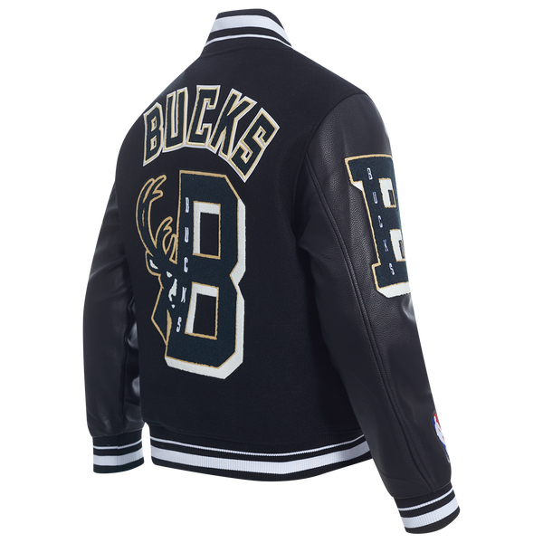 Pro Standard Milwaukee Bucks Mash Up Rib Wool Varsity Jacket - Men's - Black - Image 6