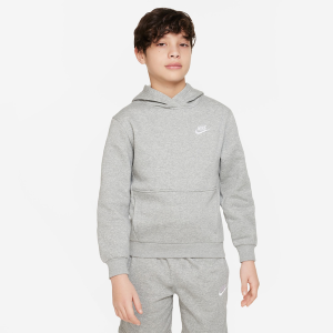 Nike NSW Club LBR Fleece Hoodie - Boys' Grade School - White/Dark Grey Heather