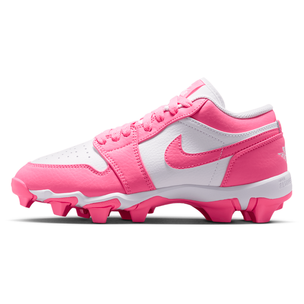 Jordan AJ 1 Low Cleats - Boys' Grade School - White/Digital Pink - Image 2