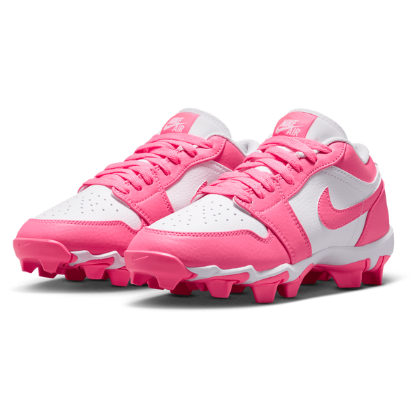 Jordan AJ 1 Low Cleats - Boys' Grade School - White/Digital Pink - Image 6