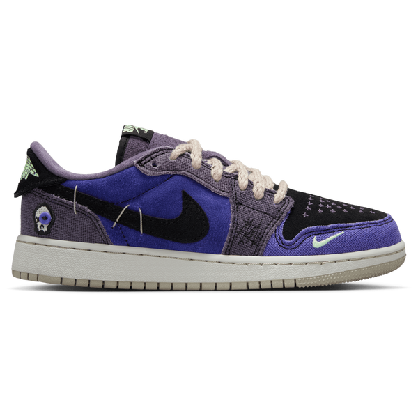 Jordan Air Jordan Retro 1 Low - Boys' Grade School - Black/Regency Purple/Vapor Green