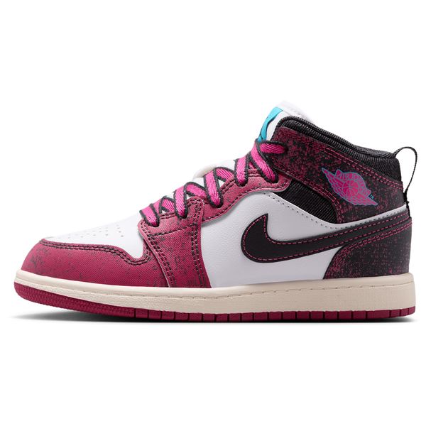 Jordan 1 Mid SE Fem - Girls' Preschool - Black/Pink/White - Image 2