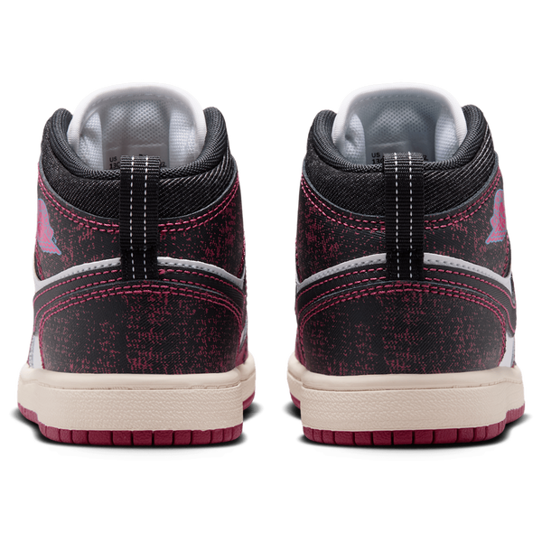 Jordan 1 Mid SE Fem - Girls' Preschool - Black/Pink/White - Image 3