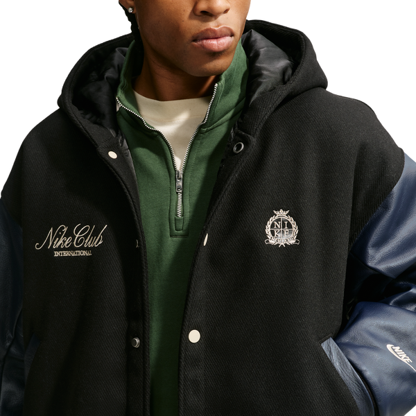 Nike Club Wool Varsity Jacket NCC - Men's - Black/Obsidian/Sanddrift - Image 3