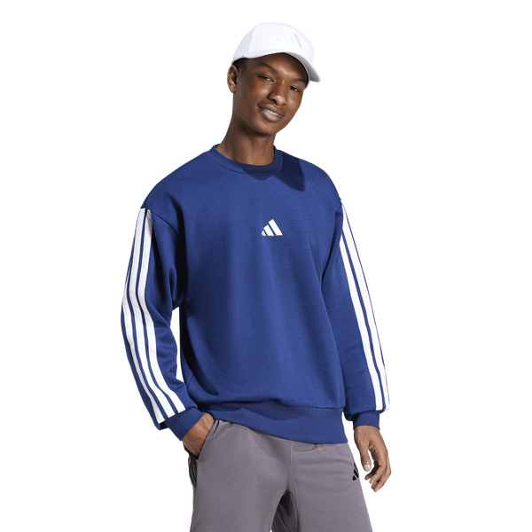 adidas Essentials 3-Stripes Fleece Sweatshirt - Men's - Dark Blue/White - Image 5