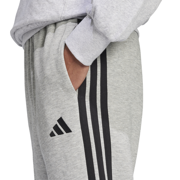 adidas Essentials 3-Stripes Fleece Open Hem Pants - Men's - Black/Medium Grey Heather - Image 4
