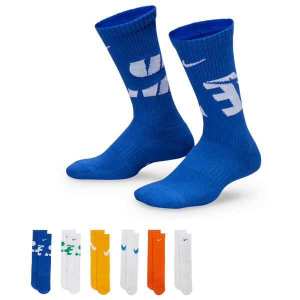 Nike Everyday Cushion Crew Socks 6 Pack - Boys' Grade School - White/Game Royal/Safety Orange