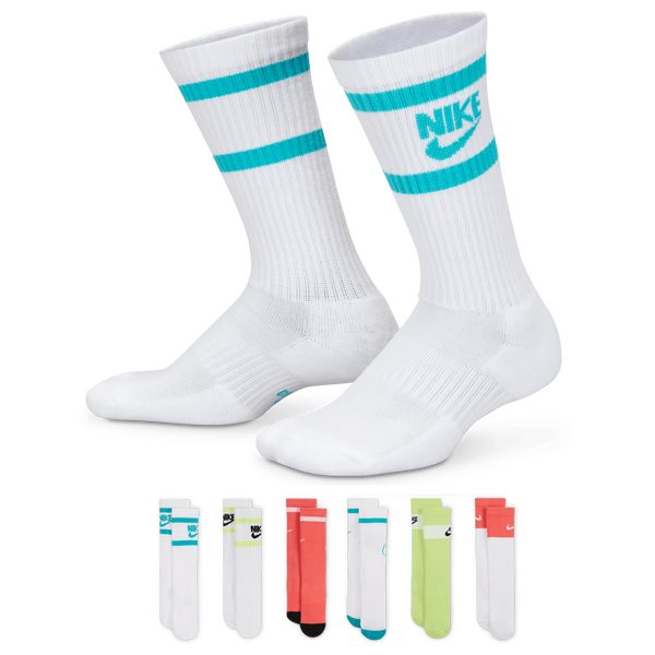 Nike 6 Pack Cushioned Crew Socks - Boys' Grade School - White/Blue/Pink