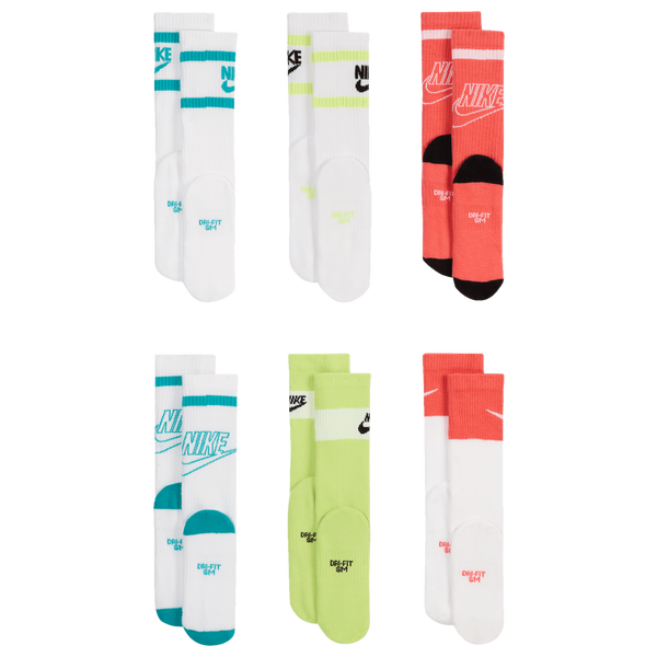 Nike 6 Pack Cushioned Crew Socks - Boys' Grade School - White/Blue/Pink - Image 3
