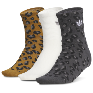 adidas Originals Leopard 3 Pack Quarter Socks - Youth - Cream White/Carbon Gray/Bronze Strata Brown