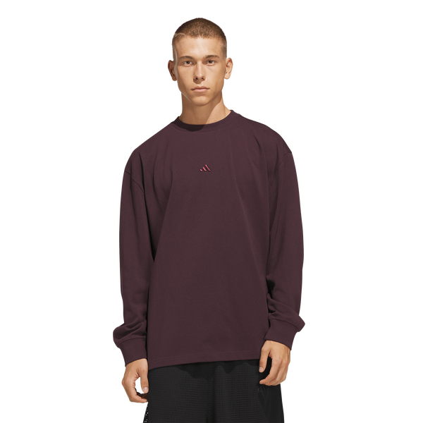 adidas Basketball Single Jersey Long Sleeve T-Shirt - Men's - Shadow Maroon