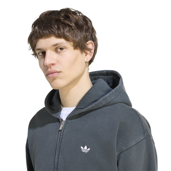 adidas Essential Full-Zip Washed Hoodie - Men's - Black - Image 3