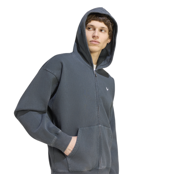 adidas Essential Full-Zip Washed Hoodie - Men's - Black - Image 4