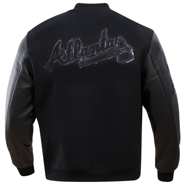 Pro Standard Atlanta Braves Triple Black Wool Varsity Jacket - Men's - Image 2