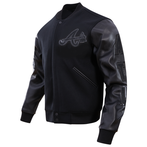 Pro Standard Atlanta Braves Triple Black Wool Varsity Jacket - Men's - Image 3