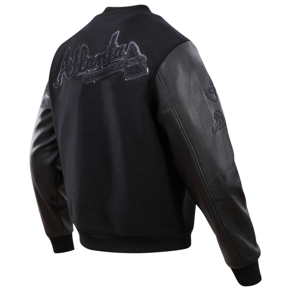Pro Standard Atlanta Braves Triple Black Wool Varsity Jacket - Men's - Image 4
