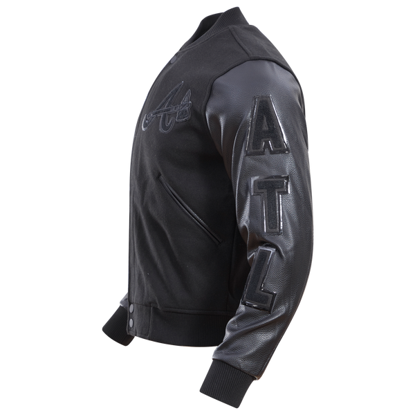 Pro Standard Atlanta Braves Triple Black Wool Varsity Jacket - Men's - Image 5