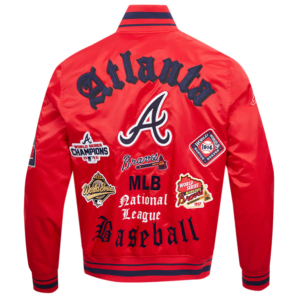 Pro Standard Atlanta Braves Old English Rib Satin Jacket - Men's - Red/Midnight Navy/Red - Image 2