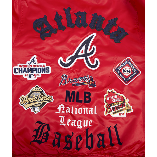 Pro Standard Atlanta Braves Old English Rib Satin Jacket - Men's - Red/Midnight Navy/Red - Image 5
