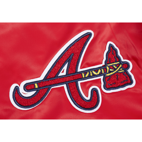 Pro Standard Atlanta Braves Old English Rib Satin Jacket - Men's - Red/Midnight Navy/Red - Image 6