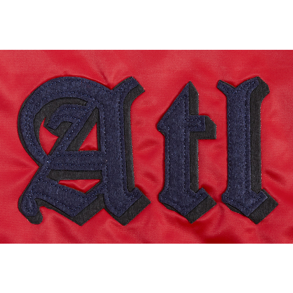 Pro Standard Atlanta Braves Old English Rib Satin Jacket - Men's - Red/Midnight Navy/Red - Image 7