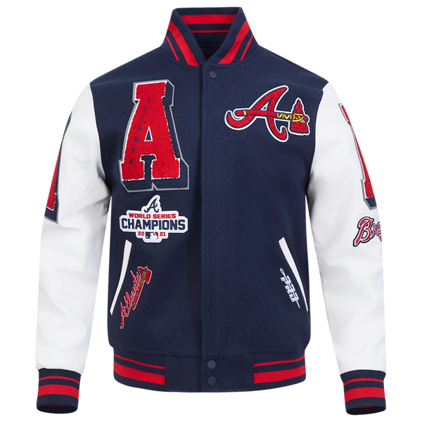 Pro Standard Atlanta Braves Mash Up Rib Wool Varsity Jacket - Men's - Midnight Navy/Red/Midnight Navy