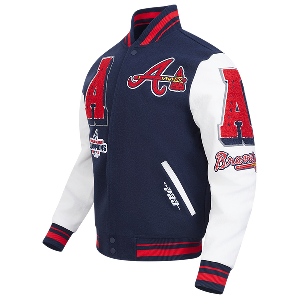 Pro Standard Atlanta Braves Mash Up Rib Wool Varsity Jacket - Men's - Midnight Navy/Red/Midnight Navy - Image 3