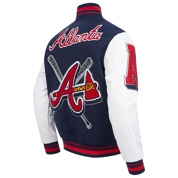 Pro Standard Atlanta Braves Mash Up Rib Wool Varsity Jacket - Men's - Midnight Navy/Red/Midnight Navy - Image 4