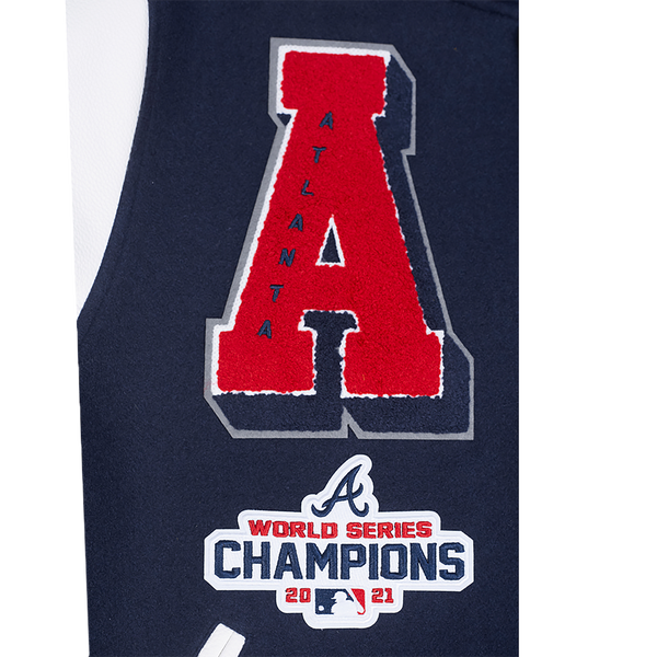 Pro Standard Atlanta Braves Mash Up Rib Wool Varsity Jacket - Men's - Midnight Navy/Red/Midnight Navy - Image 7