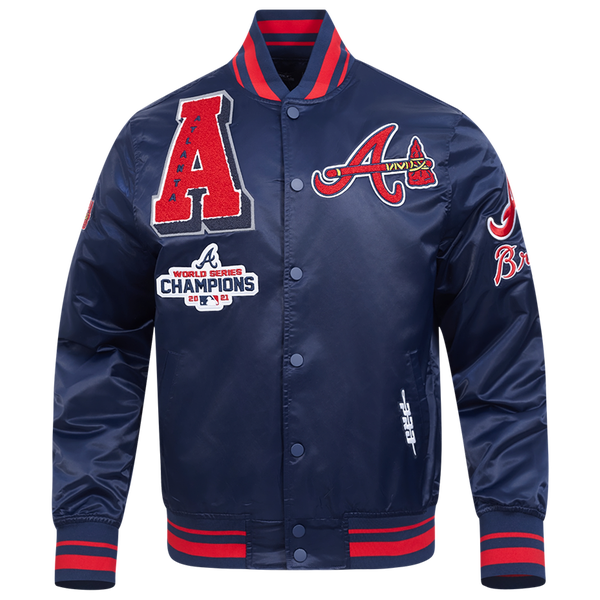 Pro Standard Atlanta Braves Mash Up Rib Satin Jacket - Men's - Midnight Navy/Red/Midnight Navy