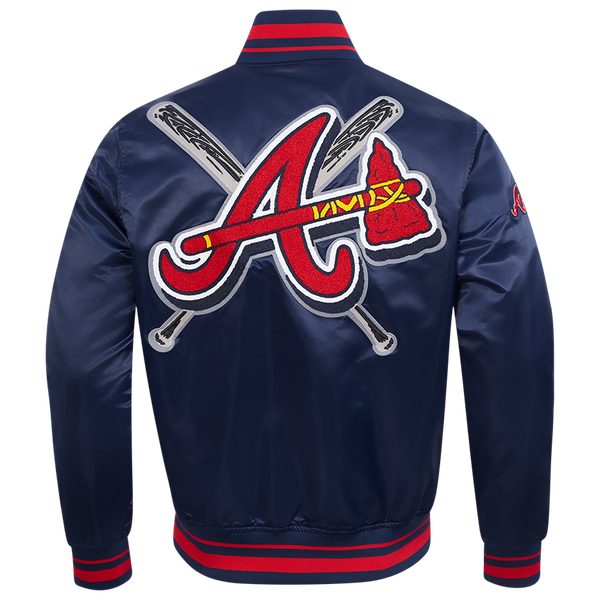 Pro Standard Atlanta Braves Mash Up Rib Satin Jacket - Men's - Midnight Navy/Red/Midnight Navy - Image 2