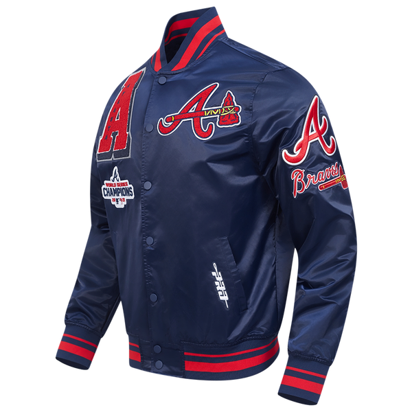 Pro Standard Atlanta Braves Mash Up Rib Satin Jacket - Men's - Midnight Navy/Red/Midnight Navy - Image 3