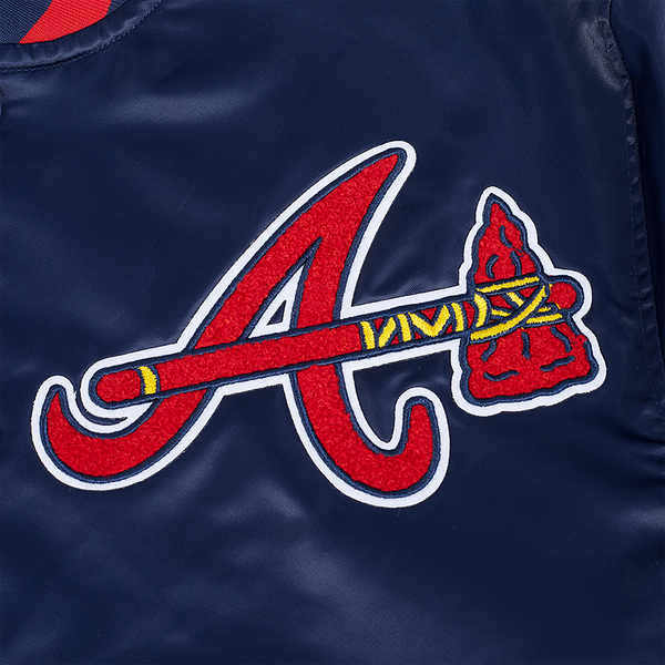 Pro Standard Atlanta Braves Mash Up Rib Satin Jacket - Men's - Midnight Navy/Red/Midnight Navy - Image 6