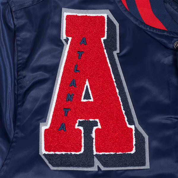 Pro Standard Atlanta Braves Mash Up Rib Satin Jacket - Men's - Midnight Navy/Red/Midnight Navy - Image 7