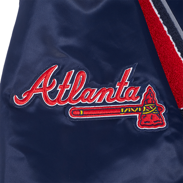 Pro Standard Atlanta Braves Mash Up Rib Satin Jacket - Men's - Midnight Navy/Red/Midnight Navy - Image 9