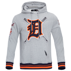 Pro Standard TIGERS MASH UP RIB FLC PO HOODIE - Men's - Heather Grey/Midnight Navy/Orange