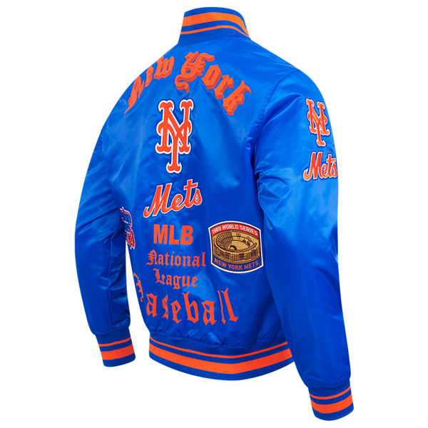 Pro Standard New York Mets Old English Rib Satin Jacket - Men's - Orange/Royal/Royal - Image 4