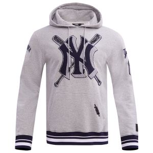 Pro Standard New York Yankees Mash Up Rib Fleece PO Hoodie - Men's - Heather Grey/Midnight Navy