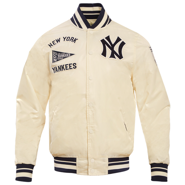 Pro Standard New York Yankees Retro Classic Rib Satin Jacket - Men's - Eggshell/Midnight Navy