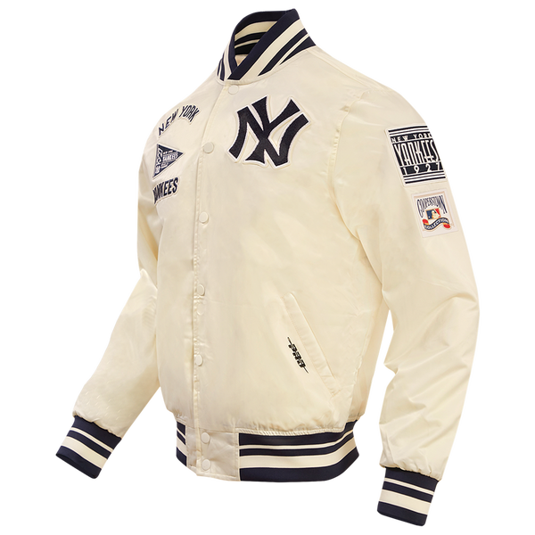 Pro Standard New York Yankees Retro Classic Rib Satin Jacket - Men's - Eggshell/Midnight Navy - Image 3