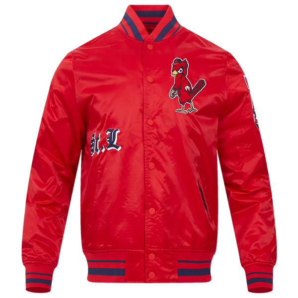Pro Standard St. Louis Cardinals Old English Rib Satin Jacket - Men's - Red/Midnight Navy/Red