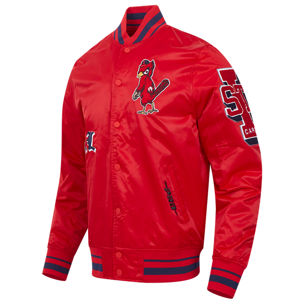 Pro Standard St. Louis Cardinals Old English Rib Satin Jacket - Men's - Red/Midnight Navy/Red - Image 3