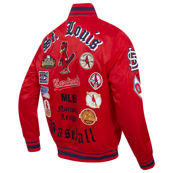 Pro Standard St. Louis Cardinals Old English Rib Satin Jacket - Men's - Red/Midnight Navy/Red - Image 4