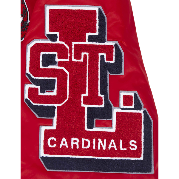 Pro Standard St. Louis Cardinals Old English Rib Satin Jacket - Men's - Red/Midnight Navy/Red - Image 5